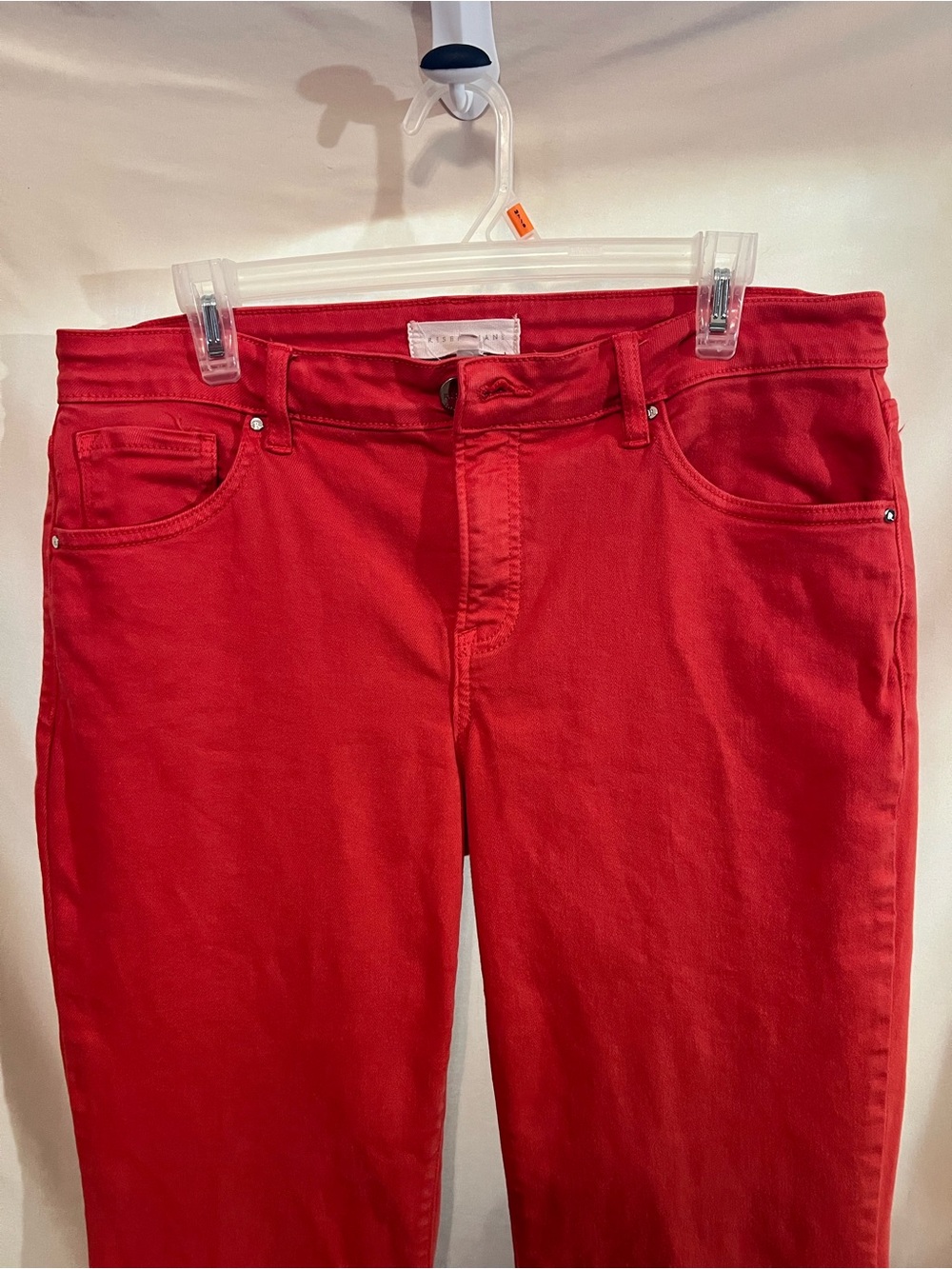 Neona Risen Women’s Watermelon Red Flare Jeans with Frayed Hem - Picture 4 of 9